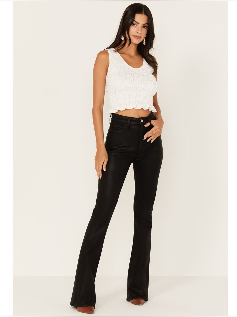 7 For All Mankind Women’s Black Coated Ultra High Rise Skinny Boot Cut Jeans